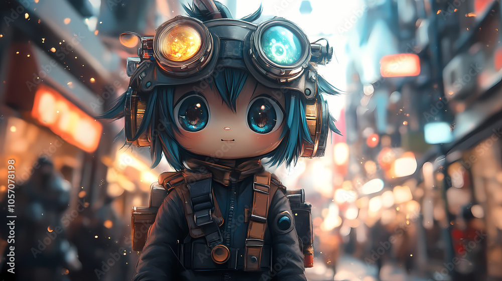 Chibi Yokai Fantasy Character: Solarpunk Synthwave Fusion Art