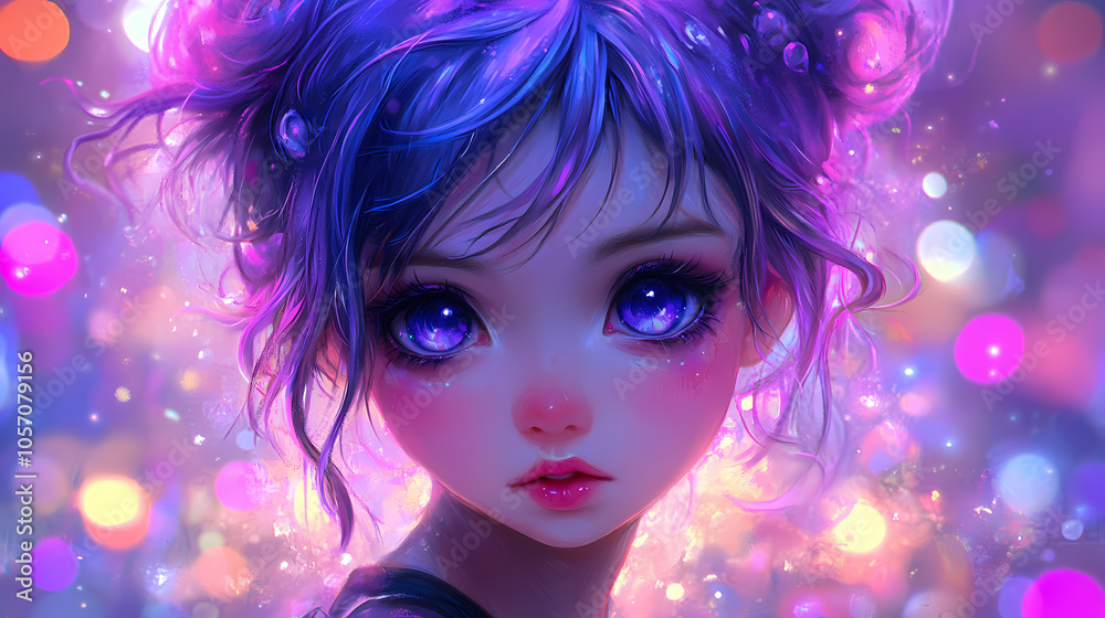 Chibi Yokai Fantasy Character: Solarpunk Synthwave Fusion Art Chibi Yokai Fantasy Character: Solarpunk Synthwave Fusion Art
