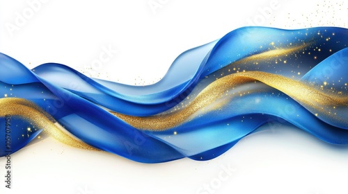Luxurious flowing blue and gold ribbon design. Premium background