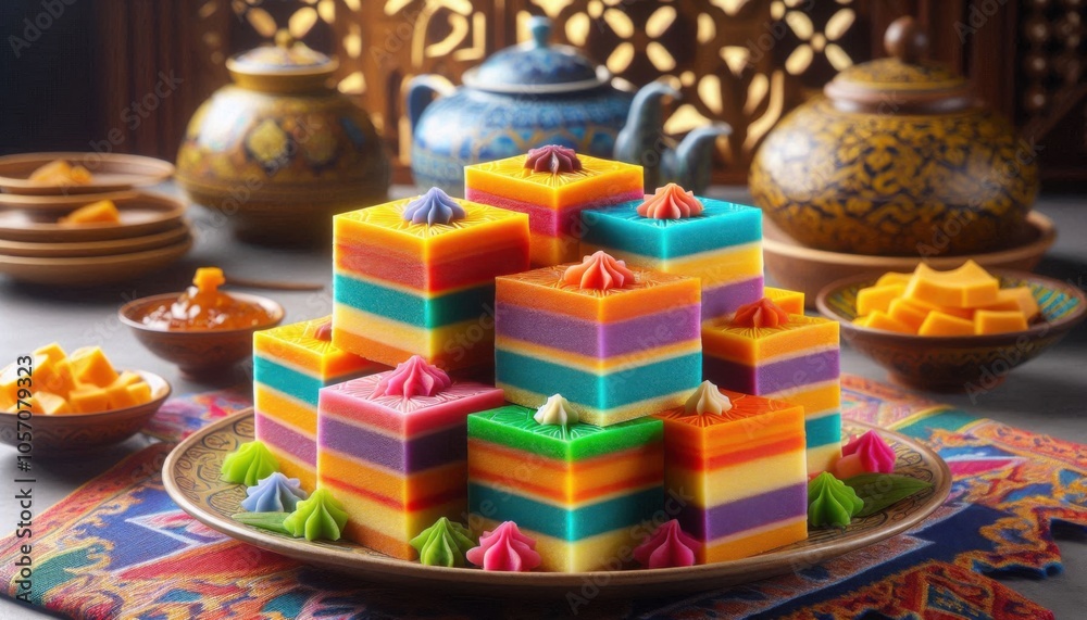 colorful nyonya kueh on the table colorful nyonya kueh on the table