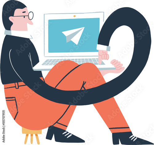 Person sending emails - vector illustration