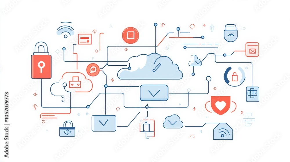 Cloud data security vector, featuring cloud protection with secure icons and data connections, clean design Cloud data security vector, featuring cloud protection with secure icons and data connections, clean design