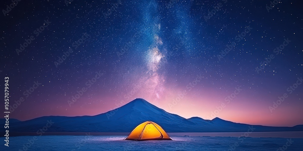 Night Camping Under Milky Way with Mountains and Lake Night Camping Under Milky Way with Mountains and Lake