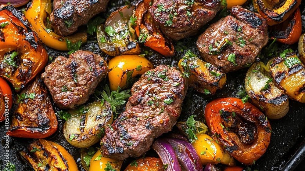 Grilled camel meat and vegetables Grilled camel meat and vegetables