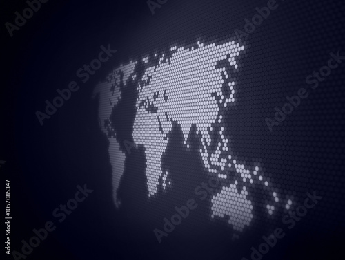 Modern World map in hexagon pattern. Perspective focus