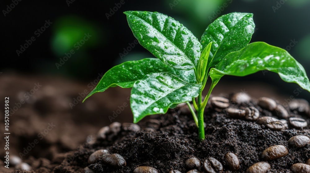 Coffee Plant Seedling Growing in Soil with Beans Close up Nature Green Fresh Coffee Plant Seedling Growing in Soil with Beans Close up Nature Green Fresh