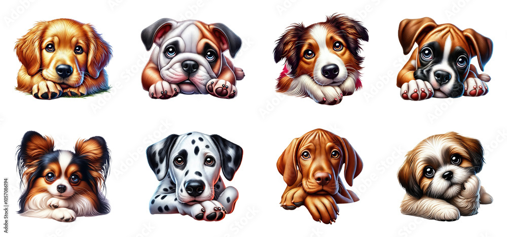 Obraz premium Adorable puppy faces collection, isolated on transparent background
