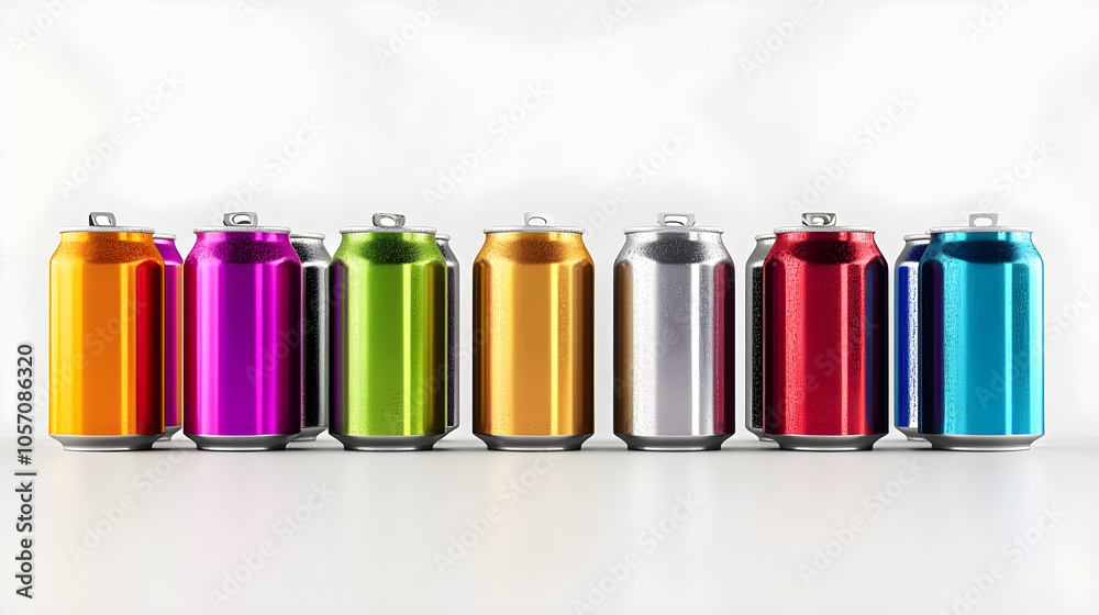 Fototapeta premium Group of soda cans arranged neatly in a row