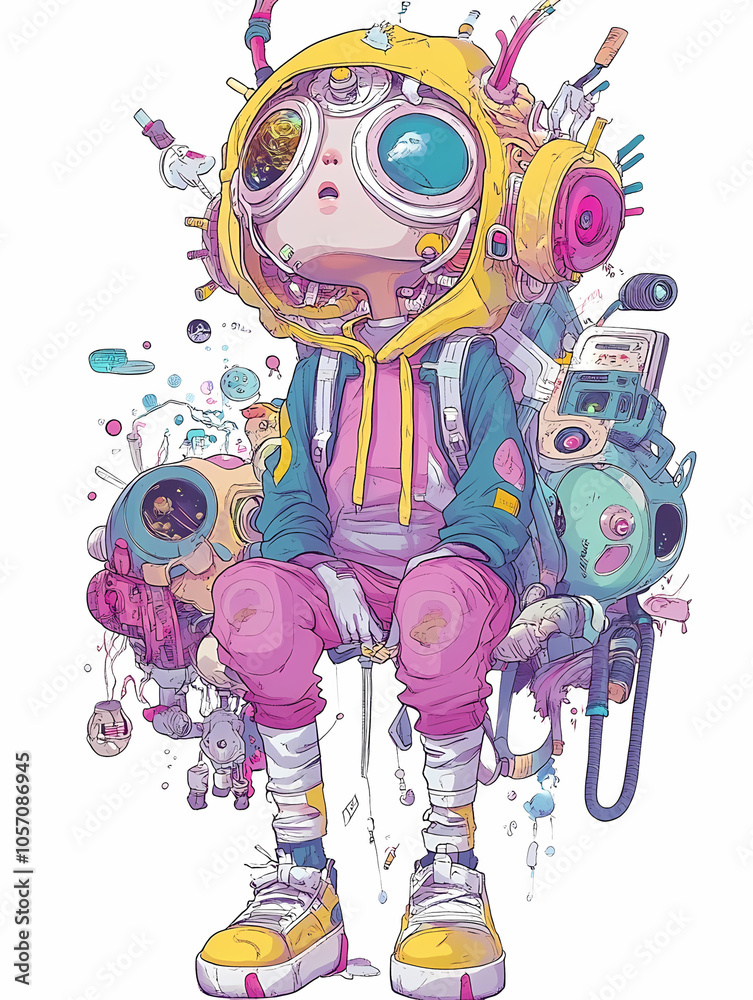 Mystical Yokai Chibi in Solarpunk and Synthwave Style: Anime Illustration Mystical Yokai Chibi in Solarpunk and Synthwave Style: Anime Illustration