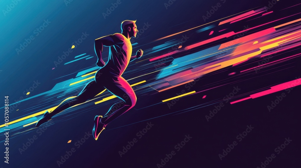 Dynamic running vector, illustrating a runner sprinting with speed lines, flat and colorful design Dynamic running vector, illustrating a runner sprinting with speed lines, flat and colorful design