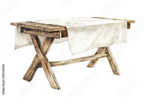 A rustic wooden table watercolor style