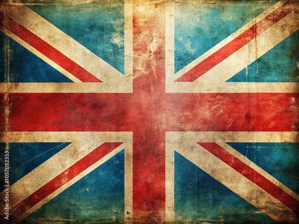 Grunge Style British Flag Postcard Design with Copy Space for Travel and Tourism Promotion