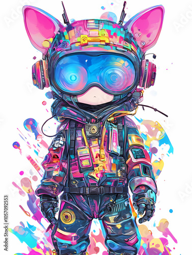 Fantasy Yokai Chibi Character: Solarpunk Meets Synthwave Anime Art