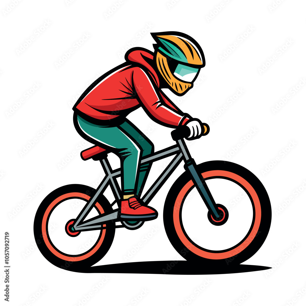 Fototapeta premium BMX Bicycle Sport Vector Illustration featuring a Man Performing Extreme Stunts, such as Jumping or Standing, in a Flat Style white Background