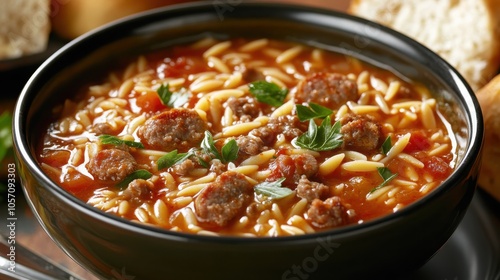 Close-up photo of Marry Me Sausage Orzo Soup 