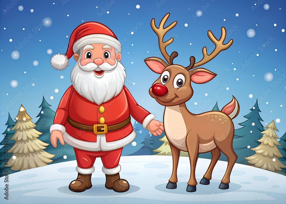 Cartoon santa claus with reindeer Cartoon santa claus with reindeer