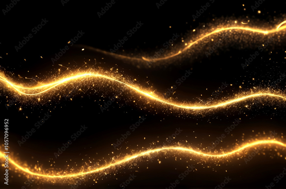 Shimmering Golden Wave of Sparkles on Black Background for Elegant and Magical Designs Shimmering Golden Wave of Sparkles on Black Background for Elegant and Magical Designs