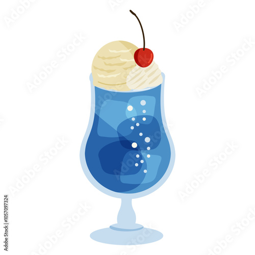 カフェ・レトロ喫茶　クリームソーダ（青）の単品イラスト