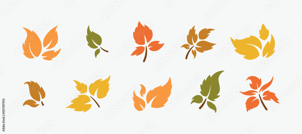 Fototapeta premium Vector Set of Fall Leaf Silhouette. Autumn Leaves of Plant and Trees Logo icons. Ecology, Environment, Nature Symbols.