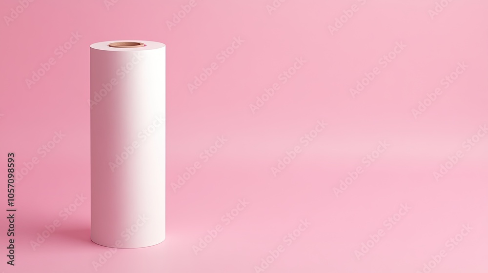 Roll of white paper on a soft pink background, perfect for backgrounds and design projects. Roll of white paper on a soft pink background, perfect for backgrounds and design projects.