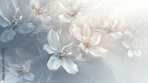 A captivating image showcasing a cluster of delicate white flowers set against a softly diffused background