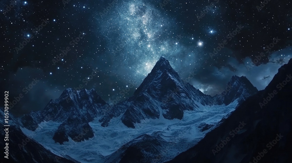 Fototapeta premium A beautiful time-lapse of stars moving over mountain peaks, highlighting the vastness and depth of the cosmic night sky