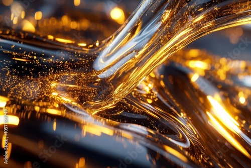 Close-up of motor oil glistening as it pours, metallic reflections, high resolution photo