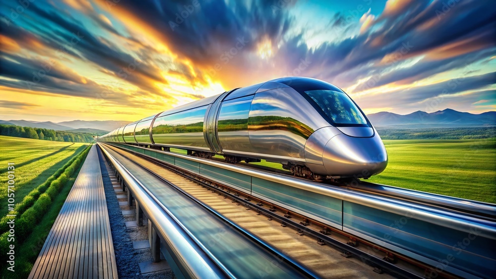 Fototapeta premium High-Speed Maglev Hyperloop Train in Glass Tube - Futuristic Macro Photography of Monorail Technology