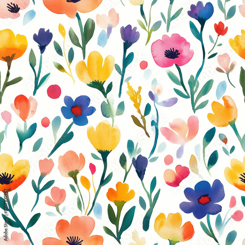 Watercolor floral seamless pattern hand painting print with abstract flowers, leaves and plants, design texture. Tile Seamless watercolor floral pattern for textiles, stationery 