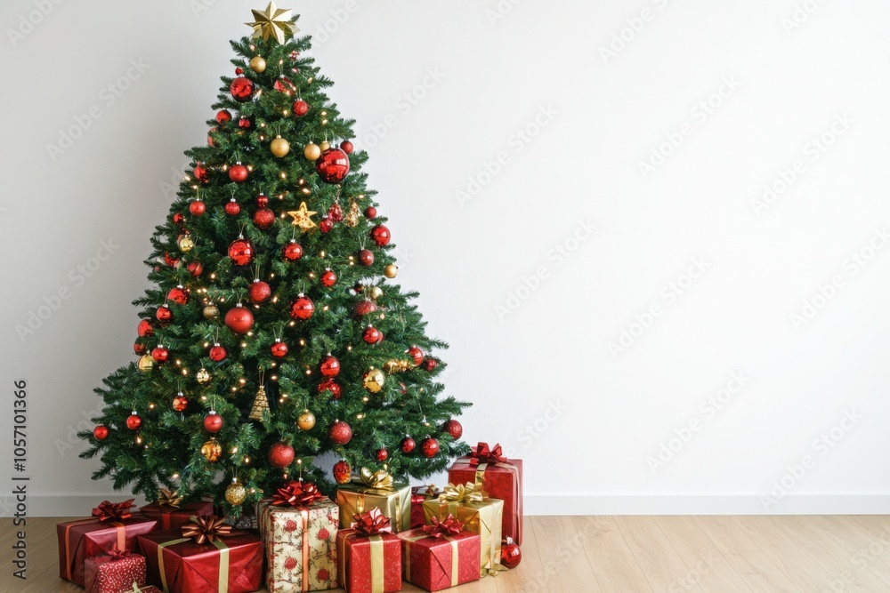 Decorated Christmas Tree with Gifts Underneath Decorated Christmas Tree with Gifts Underneath