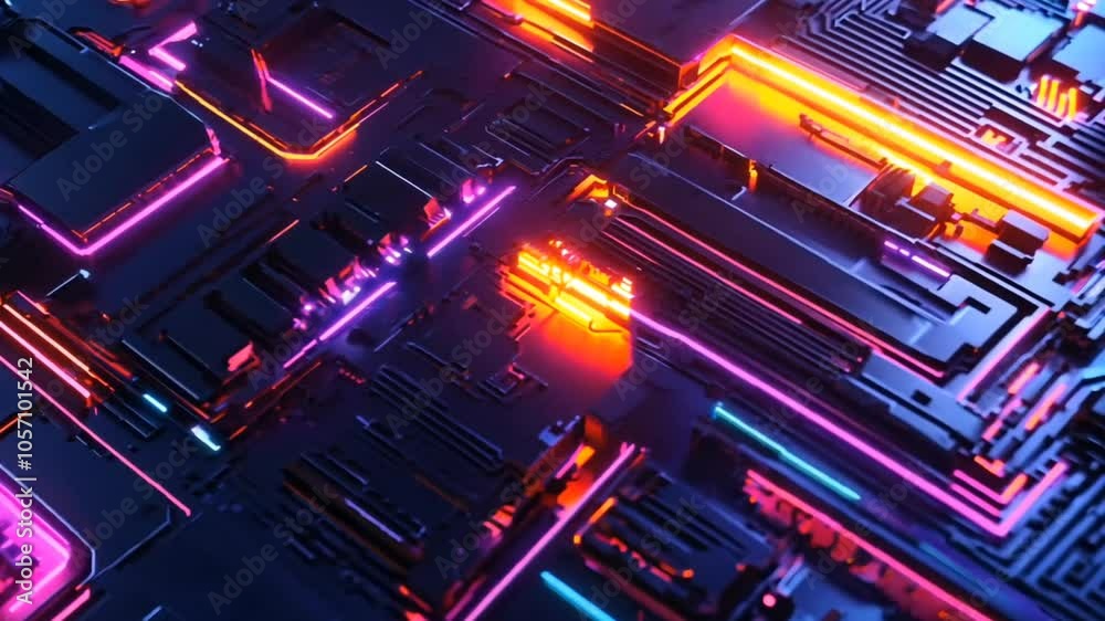 A vibrant, abstract representation of a circuit board with glowing neon elements. A vibrant, abstract representation of a circuit board with glowing neon elements.