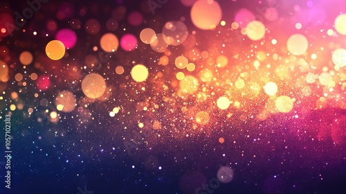 Abstract bokeh glitter background featuring shiny circles creating a modern design overlay with sparkling elements