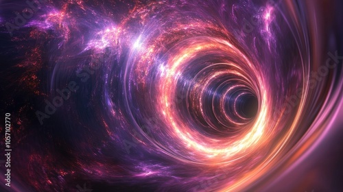 Abstract background featuring a swirling motion glowing circles and bright spirals An empty scene with a space tunnel light ellipse and glinting galaxy enhances the atmosphere