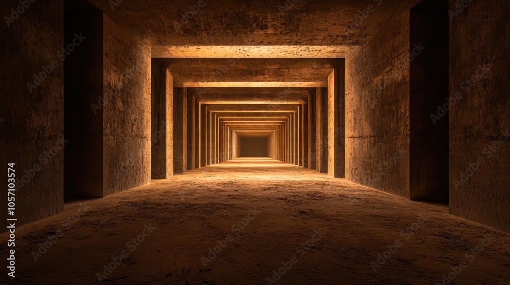 An elongated deserted structure featuring a pathway running through its length An elongated deserted structure featuring a pathway running through its length