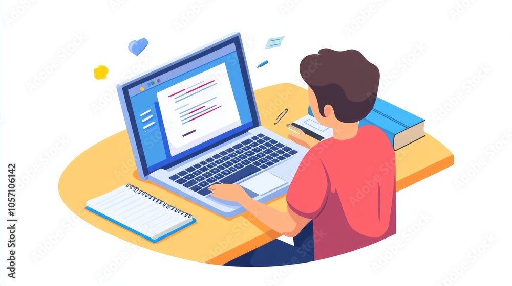 a person studying with an online tutor via a laptop. a person studying with an online tutor via a laptop.