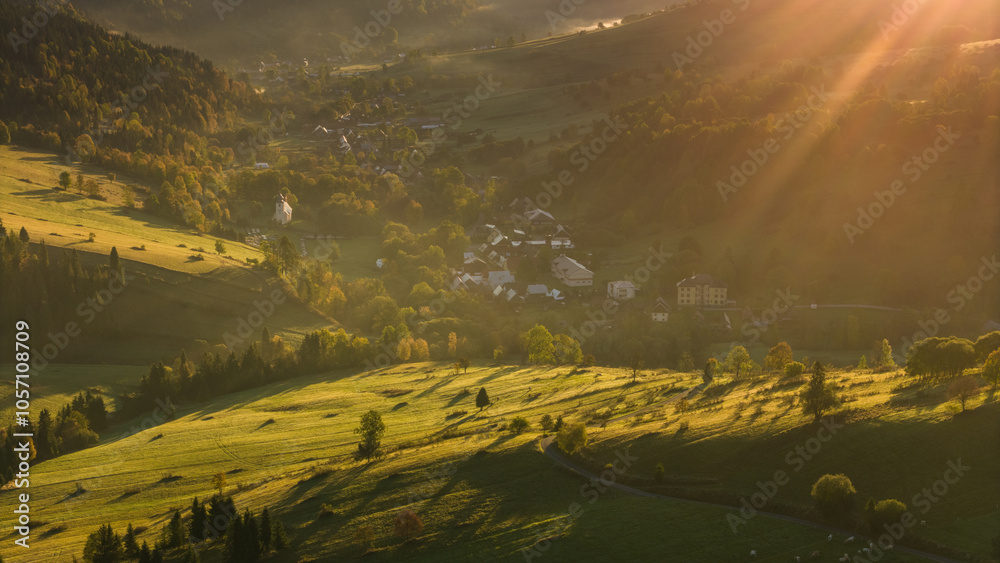 Φωτογραφία Aerial View of Vibrant Autumn in the Polish Countryside at the Foot of Tatra Mou