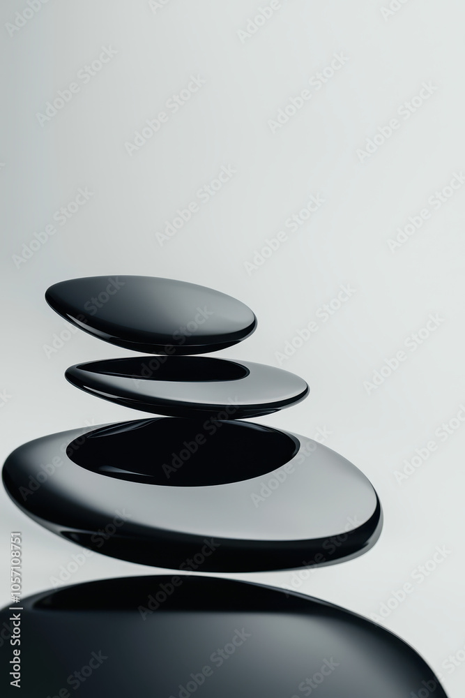 Elegant Minimalist Composition of Black Abstract Shapes on White Background Elegant Minimalist Composition of Black Abstract Shapes on White Background