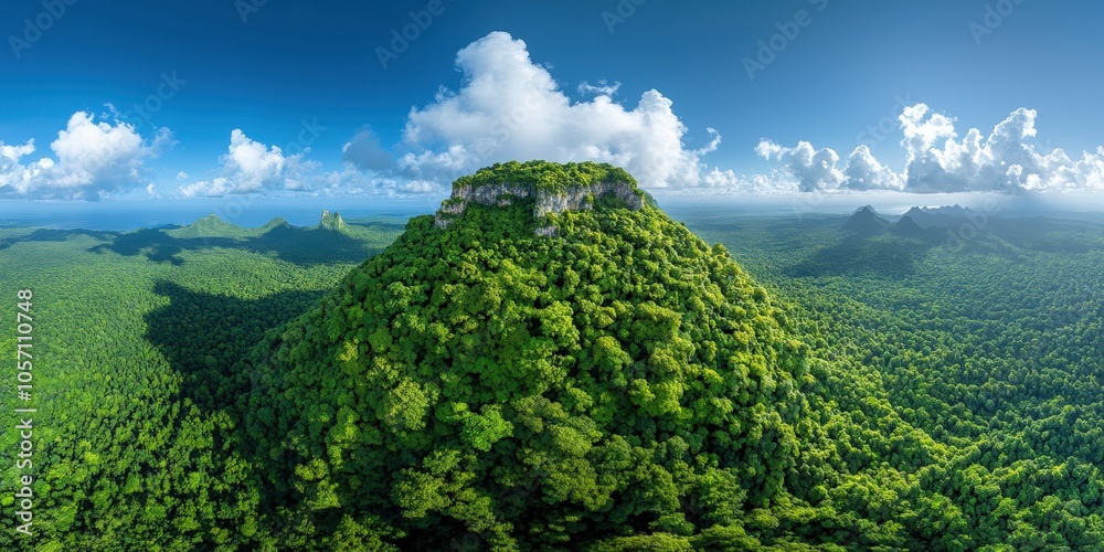 Fototapeta premium Majestic Mountain Forest Landscape with Cloudy Sky Aerial View