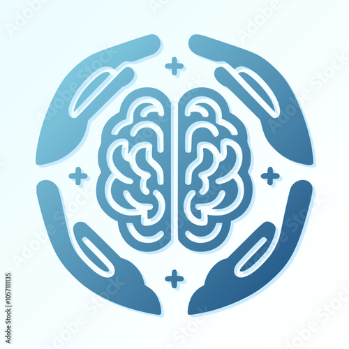 Inspiring logo for a mental health nonprofit, with a brain symbol surrounded by support hands