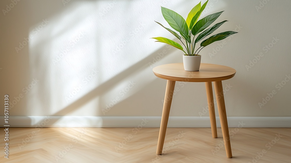A minimalist table with a green plant bringing nature indoors to enhance your living space aesthetic A minimalist table with a green plant bringing nature indoors to enhance your living space aesthetic