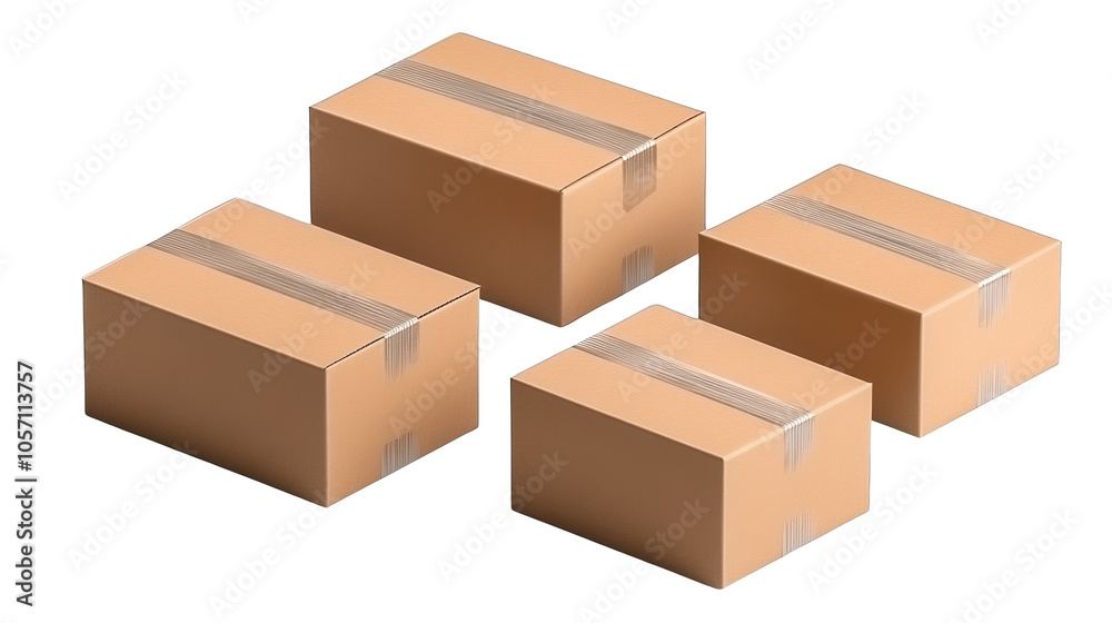 Fototapeta premium Four brown cardboard boxes, versatile storage and packaging solutions for efficient organization