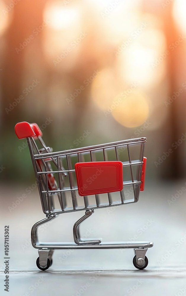 Shopping cart with red accents on a blurred background. Shopping cart with red accents on a blurred background.