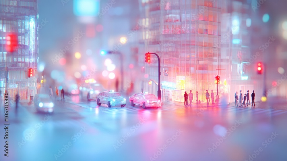 Fototapeta premium A city street with a crosswalk and a traffic light