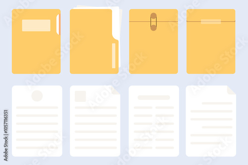 Set of document and office folder, Paper document in flat design.