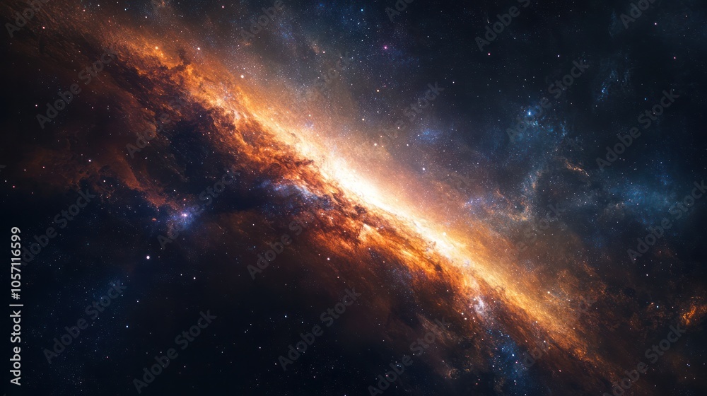 Fototapeta premium A breathtaking view of the Milky Way galaxy stretching across the night sky, with vibrant colors of purples,