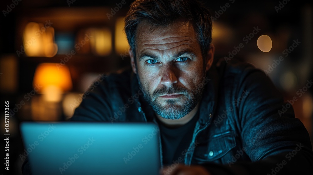A man is sitting in front of a laptop computer A man is sitting in front of a laptop computer