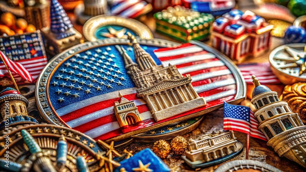Fototapeta premium Macro Photography of USA Culture Decorative Elements for Authentic American Aesthetics