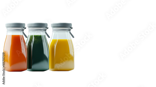 Colorful trio of bottled juices, a refreshing and healthy beverage choice for any occasion