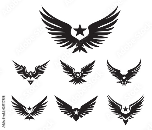 Collection of Wings logo shapes,  air force logo black vector