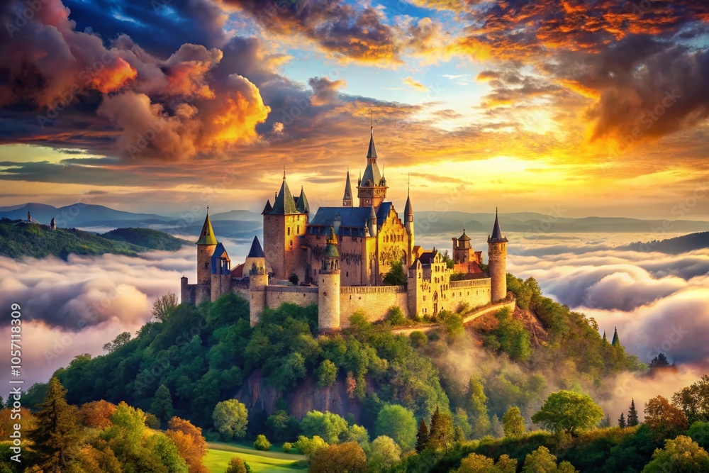 Fototapeta premium Majestic Castle Overlooking Kingdom - Double Exposure Photography